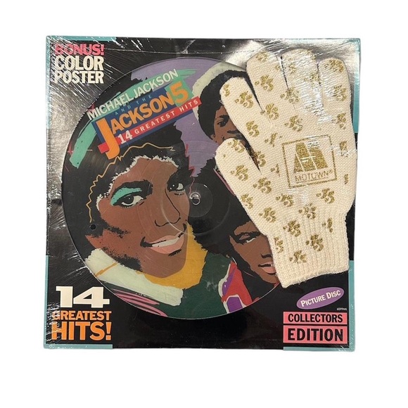 MINT Michael Jackson & Jackson 5, Picture Disc LP, w/ Glove & Poster, Vinyl RARE - Picture 1 of 3